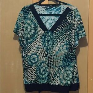 Suzie In The City Teal and Black Patterned Blouse